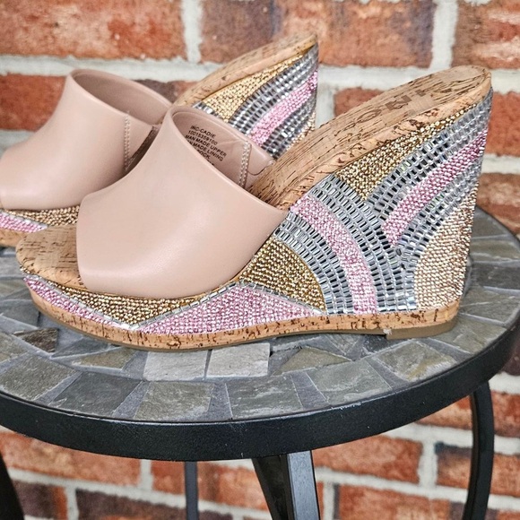 INC Cadie Blush Crystal Cork Wedge Mule Sz 7 BNWB - Picture 1 of 7